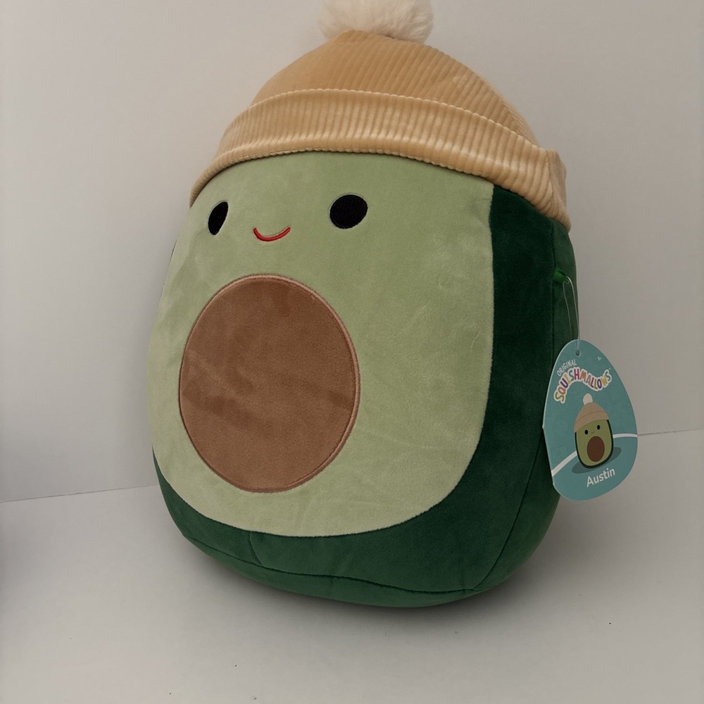 Squishmallow Austin The Avocado Winter Beanie Edition 12" Green w Tan Beanie